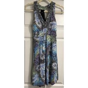 Vintage Womens Y2K Babydoll Halter Dress Size S Blue‎ Tie Dye Grunge Goth